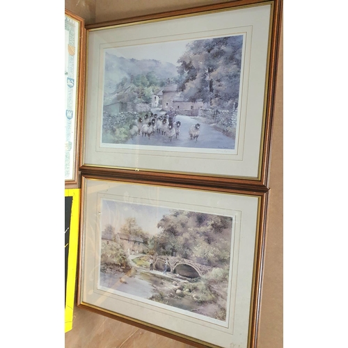 260 - Two Nancy Dyson signed and framed, limited edition prints together with a Map of Lancashire and an u... 