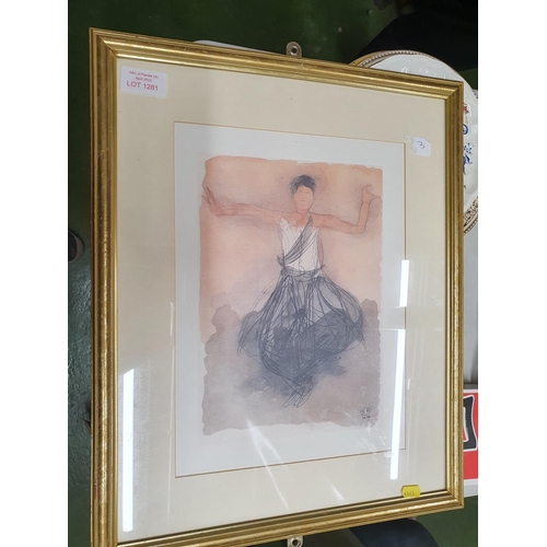 1281 - Framed watercolour of a woman