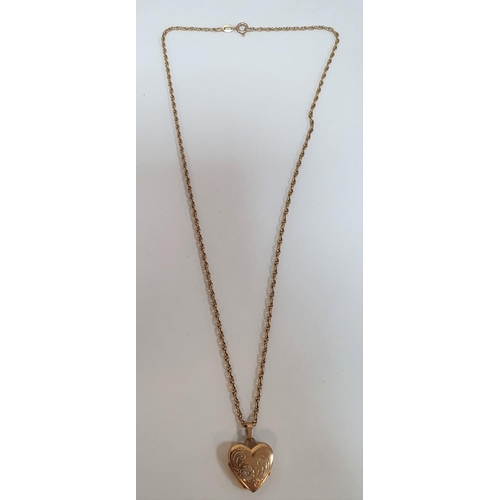 50 - 9ct gold heart shaped locket on a 9ct yellow gold chain,

5.7 grams          46cm long