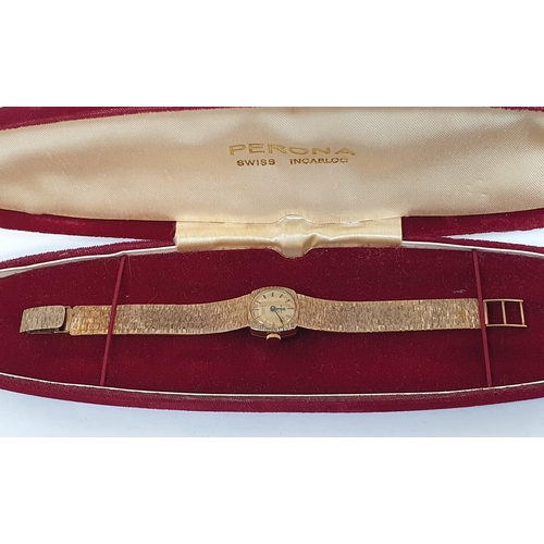 153 - Ladies Perona 17 jewel Incabloc vintage 9ct gold cased cocktail watch with original 9ct gold strap a... 