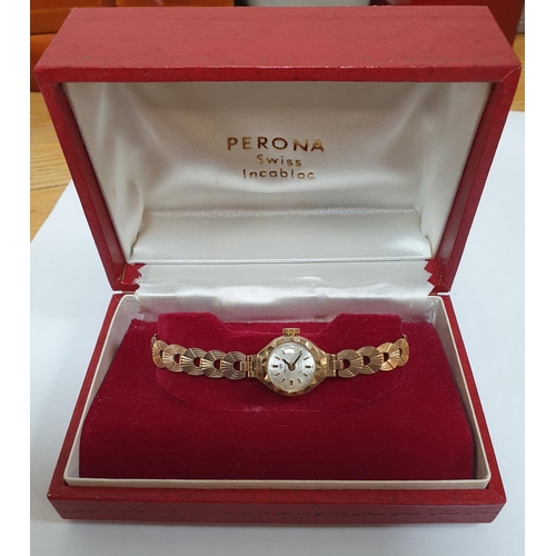 154 - Ladies vintage Perona 17 jewel Incabloc 9ct gold case and original 9ct yellow gold 