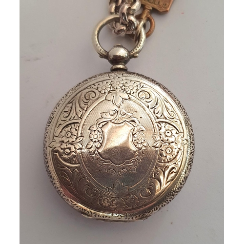 156 - Fine quality, unmarked 935 central European silver fob watch with enameled face and engraved silver ... 