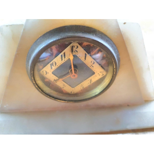 173 - Early 20thC Art Nouveau mantle clock together with a set of antique scales and weights