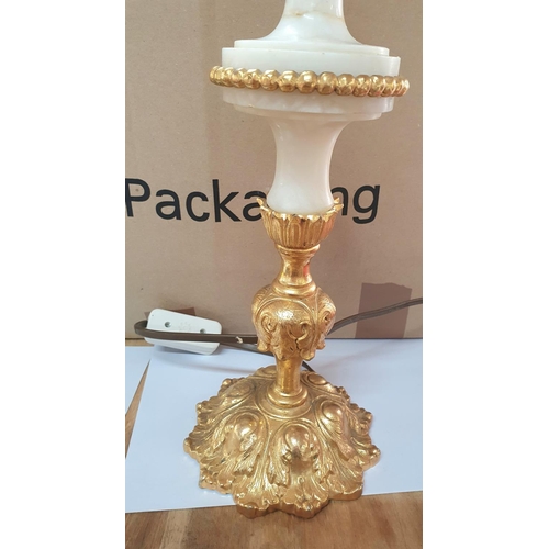 214 - Good quality, vintage, heavy ornate gilt metal and Onyx table lamp