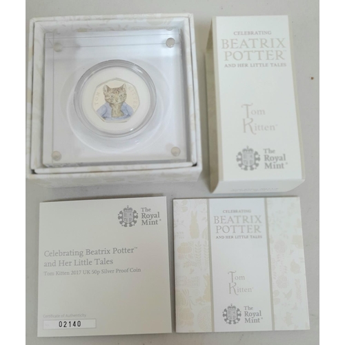 231 - Royal Mint Beatrix Potter 2017 50p silver proof coin, Tom Kitten, with papers & box