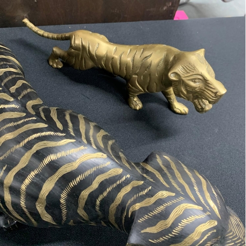 273 - Large brass Tiger together with an even larger painted metal tiger (2)