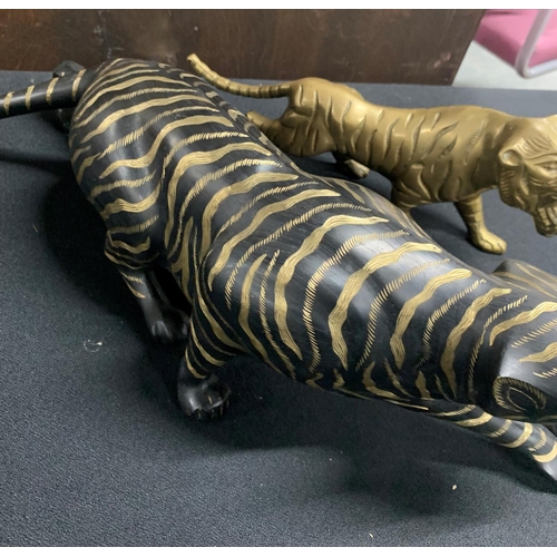 273 - Large brass Tiger together with an even larger painted metal tiger (2)