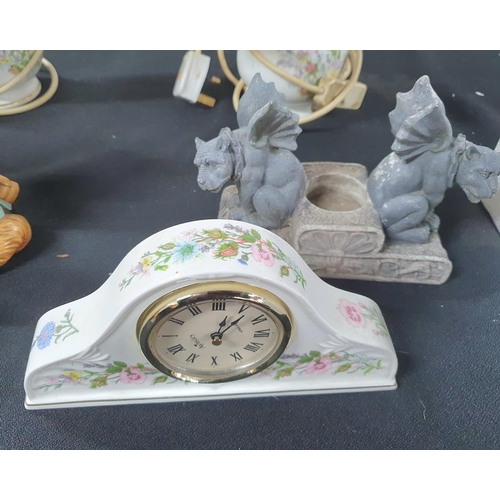 517 - Two large Pendelfin figures together with a pair of Aynsley lamps, clock etc