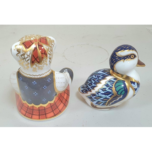 522 - Royal Crown Derby paper-weight, Shona Bear - gold stopper together with a silver stoppered Royal Cro... 