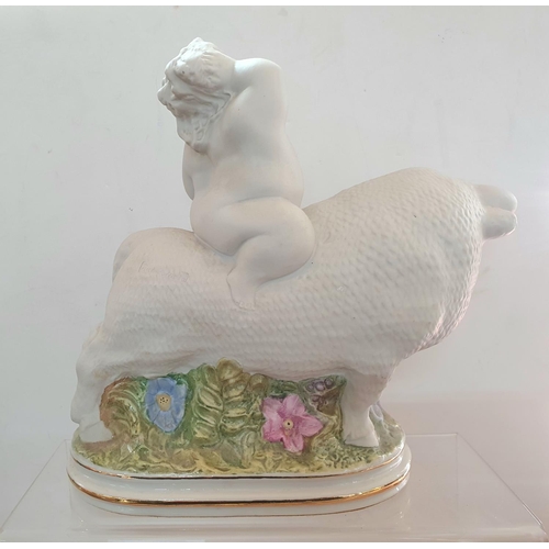 532 - Unglazed porcelain Bull ridden by naked voluptuous lady figurine, unmarked but in the manner of Fern... 