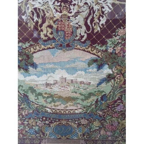 393 - 20thC tapestry depicting Windsor castle and celebrating the coronation of QEII on 2nd June 1953 in o... 