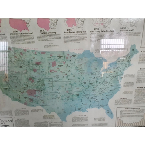 400 - Rare 1994 North American large framed map/poster of Indian lands produced by Thunderbird Enterprizes