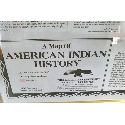 400 - Rare 1994 North American large framed map/poster of Indian lands produced by Thunderbird Enterprizes