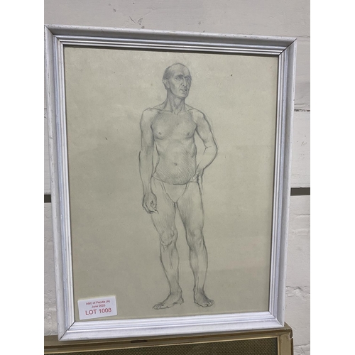 1008 - Unsigned framed full length pencil sketch of gentleman