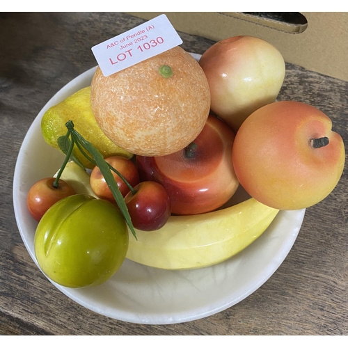 1030 - Porcelain fruit bowl together with various porcelain fruit