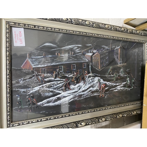 1034 - Northern school 1970s framed painting and collage 