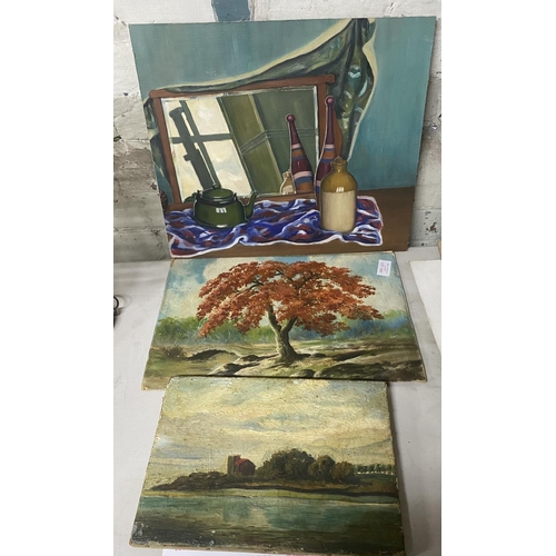 1082 - 3 unframed oil landscapes (3)