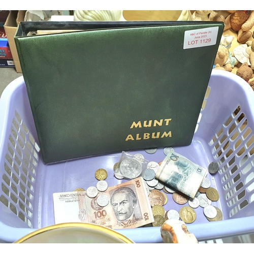 1129 - Empty coin album together with a quantity of world coins and a few bank notes (Qty)