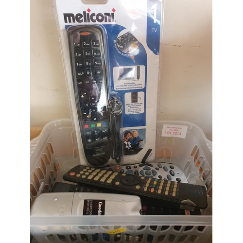 1213 - box of various tv remotes