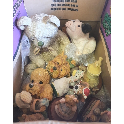 1218 - box of resin bear, dogs, pig figures etc