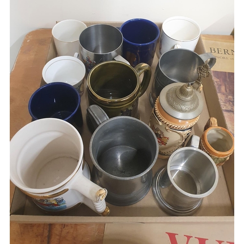 1227 - box of variety of different metal and ceramic commorative cups and tankards (Qty)