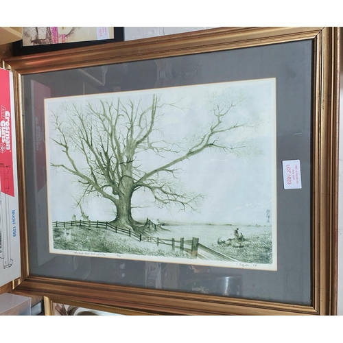 1023 - T.Tsuguki signed 1974 framed etching