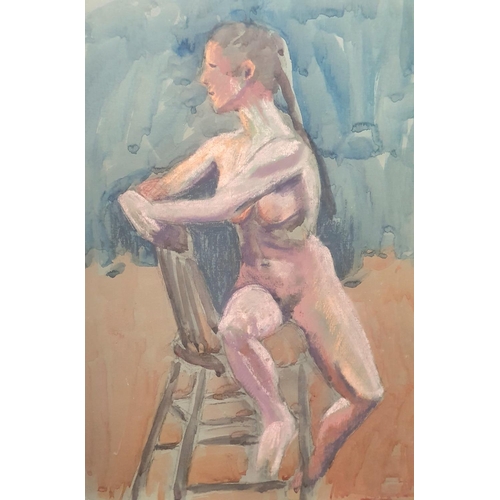 105 - Unsigned watercolour sketch depicting a seated female nude, unframed,

64 x 50 cm