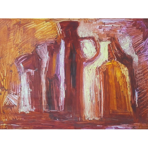 99 - Large modernist oil on paper still-life signed S Ash, unframed,

56 x 76 cm