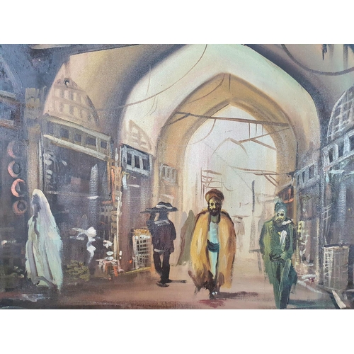 155 - Unsigned, 20thC North African school oil on canvas, painting street scene, unframed,

50 x 70 cm