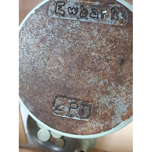 244 - Cast iron weigh scales with weights together with a Eubank ironstone lidded pot (2)