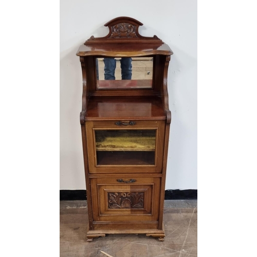 423 - Ornate hall cabinet, lined with mirrored backing