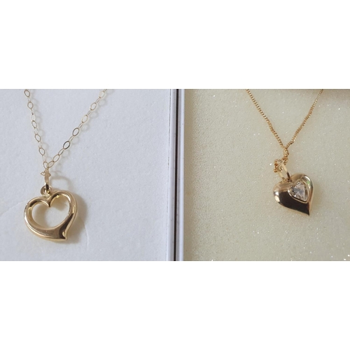 20 - Two, as new, never worn, 9ct gold heart pendants on fine 9ct gold chains, both in presentation boxes... 