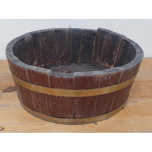 76 - Old wooden planter with brass banding