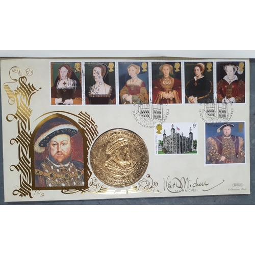 166 - Stamp and coin covers to include a henry VIII set of 7 together with 3 WWF and 3 others including Ba... 