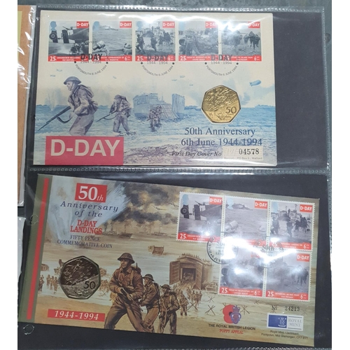 167 - 7 WW2 related QEII stamp & coin sets together with a Berlin airlift and a WW! related example with a... 