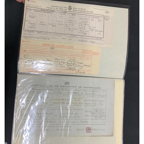 110 - Folder containing a collection of old and antique marriage and death certificates (Qty)