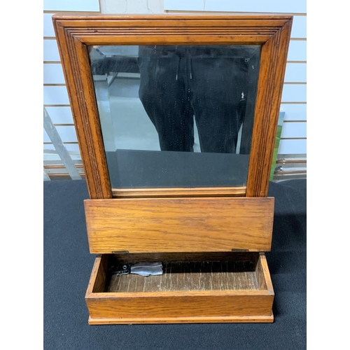 125 - Small Edwardian free-standing Oak mirror over drawer