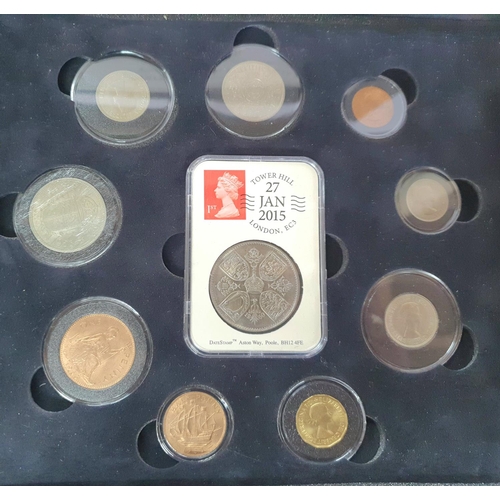 136 - Cased set of Mary Gillick 1953 coronation coins together with a 1960 exhibition crown