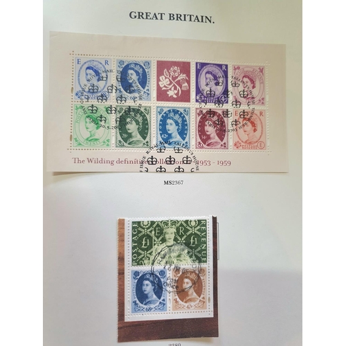 174 - Four Green Winsor GB albums containing every British used stamp including mini sheets 2002-2019