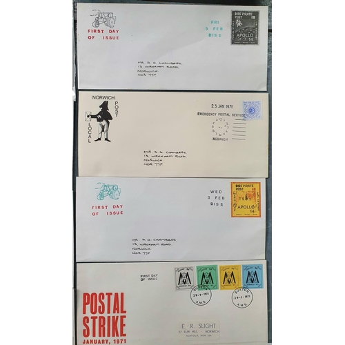 195 - Five 1984 F.D.C postage labels together with five 1971 postal strikes and a 1984 Benham, Sealink F.D... 