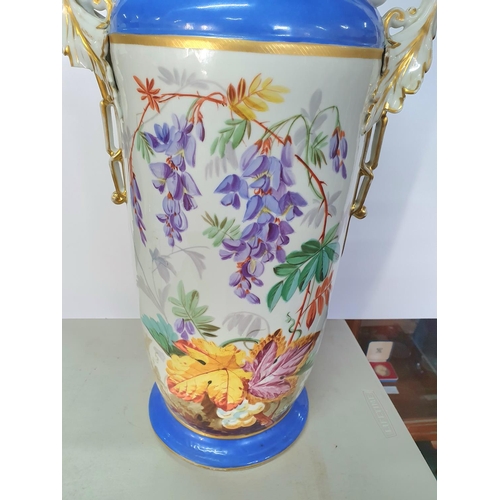 313 - Large Victorian hand painted, two-handled porcelain floor vase,

58cm tall