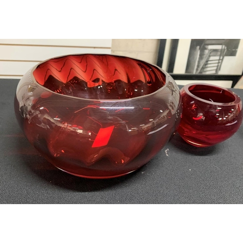 329 - Ruby red Whitefriers style bowl together with another similar, a/f, (2)