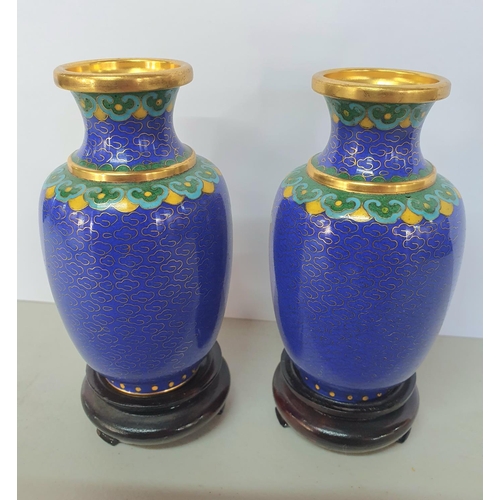 306 - Pair of small Cloisonné vases on hardwood stands (2),

13cm tall