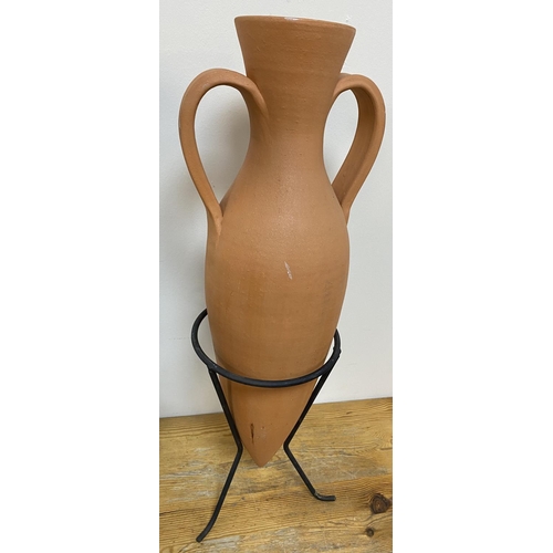 362 - Large terracotta Amphora with metal stand