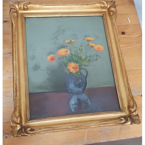 28 - Indistinctly signed oil on board painting of a vase of flowers in a stunning original frame,

The pa... 