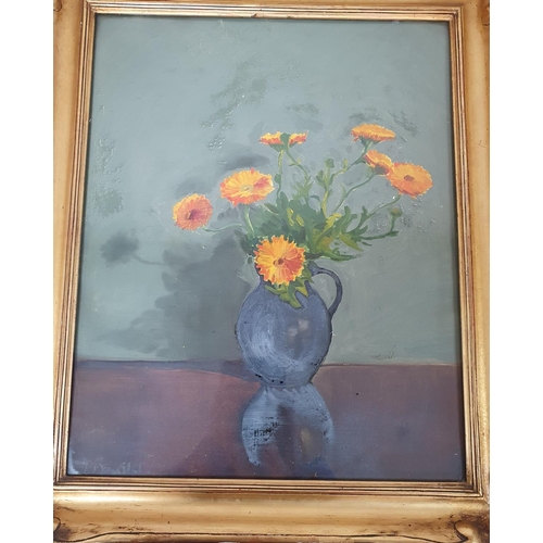 28 - Indistinctly signed oil on board painting of a vase of flowers in a stunning original frame,

The pa... 