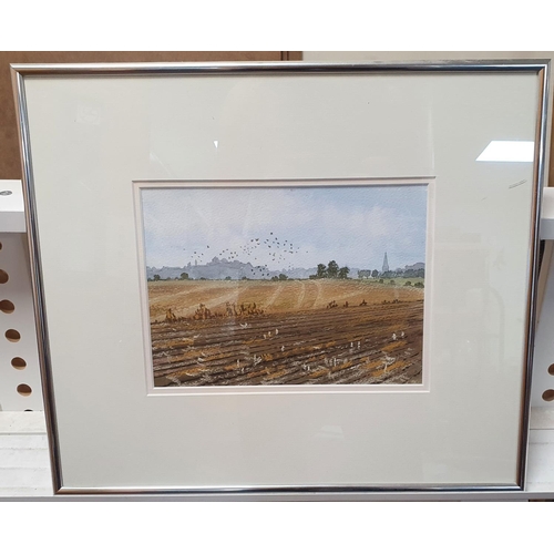 74 - Unsigned modernist framed gouache of a ploughed field,

The picture measures 18 x 23 cm