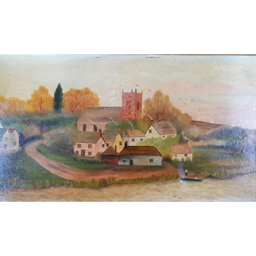 219 - Pair of Arthur H Edds 1923 naïve school oil on board paintings depicting country scenes, both in mat... 