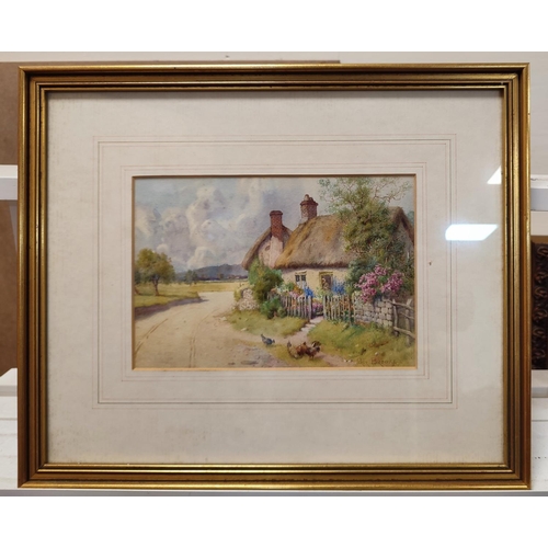 287 - Percy Brooke, watercolour depicting a cottage on a lane with animals, summer scene

16 x 23 cm