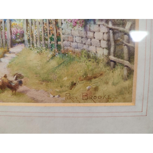 287 - Percy Brooke, watercolour depicting a cottage on a lane with animals, summer scene

16 x 23 cm